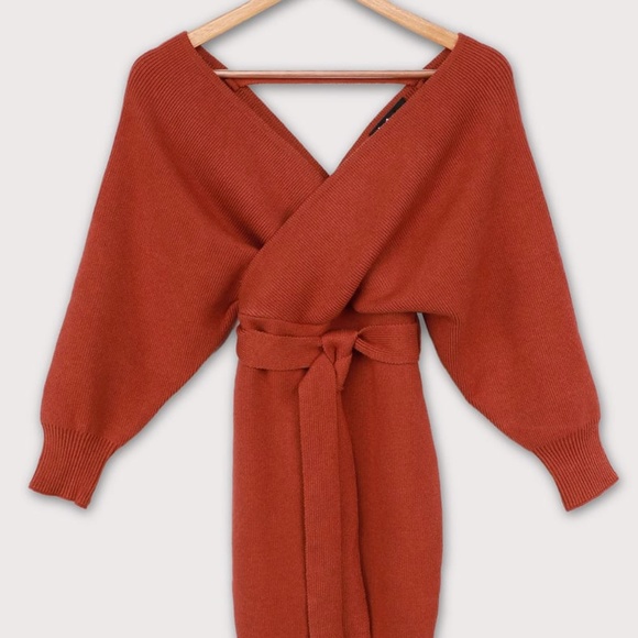 Lulu's Modena Rust Brown Dolman Sleeve Bodycon Sweater Dress, Size M - Picture 3 of 5